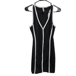 Entro Bodycon Dress Womens Large Black V Neckline White Contrast Trim Sleeveless